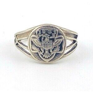 Vintage Girl Scouts Eagle Signet Ring Sterling Silver Cigar Band Size 4.75